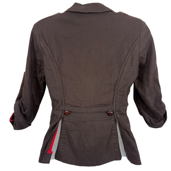 Diane von Furstenberg DVF Dark Brown Roll Tab Sleeve Jacket Cotton Stretch sz 4 - Picture 14 of 16